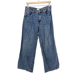 H&M Womens Wide Leg Jeans 12 Blue High Rise 100% Cotton Medium Wash Denim